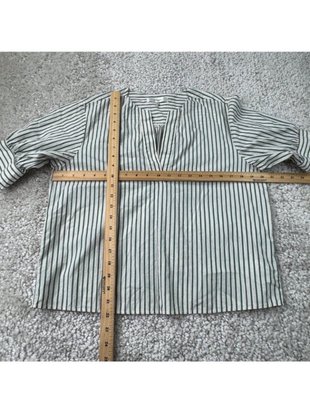 FRAME Green Gem V-Neck Striped Popover Top Womens Small - Picture 7 of 7